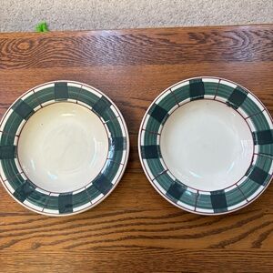 2 Hartstone Pottery Buffalo Check Large Rim Soup Bowls 9”
